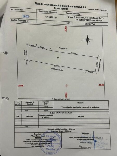 Bolintin Vale, curte 3200 mpintravilan, intre case